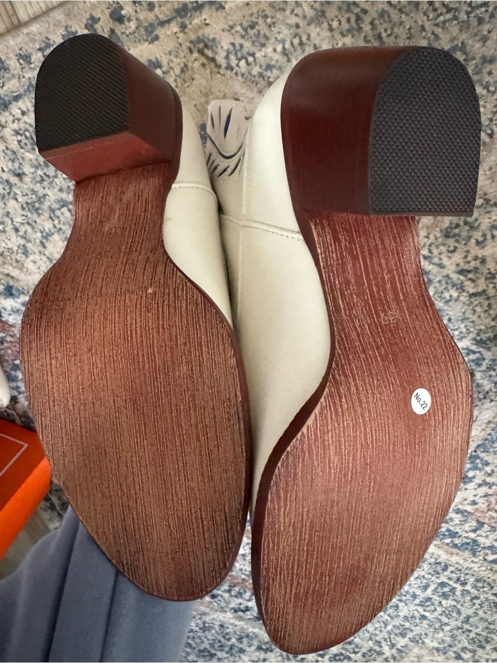 Women's white Western Knee-High Boots with blue  Inlay - Picture 2 of 3
